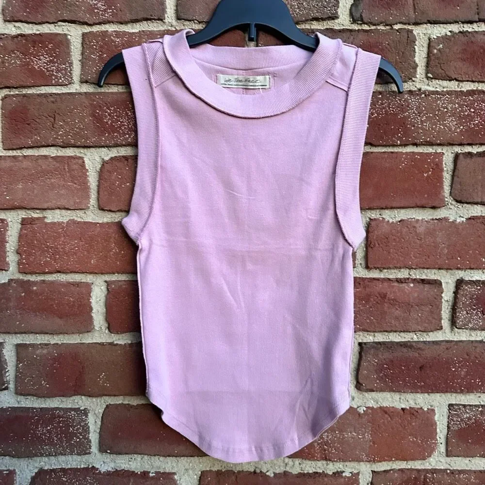 Free People X We The Free Kate Ribbed Tank Pink Sleeveless Stretch Top S NEW